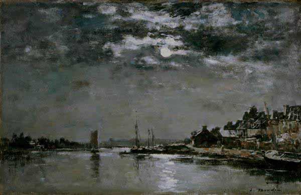 Eugene Boudin Moonlit Village Scene